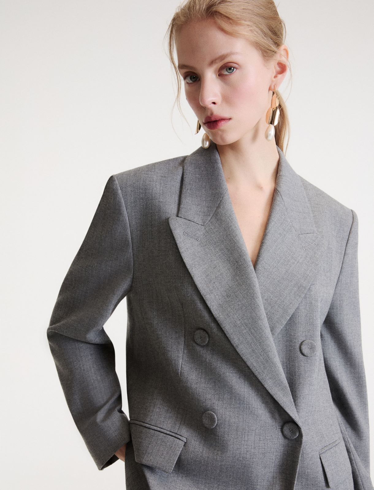 Wide-fit double-breasted jacket - MELANGE GREY - Marella - 5