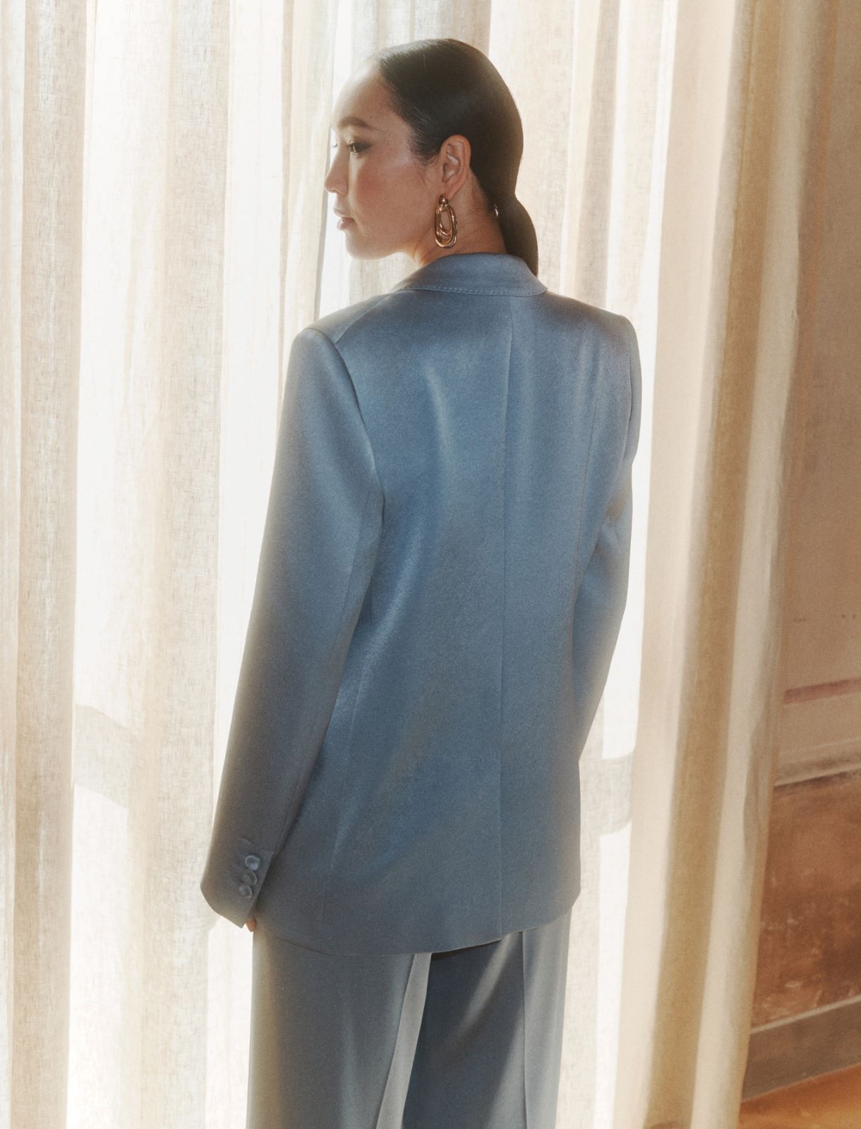 Blazer à simple boutonnage en satin - AZURE POUDRE - Marella - 3