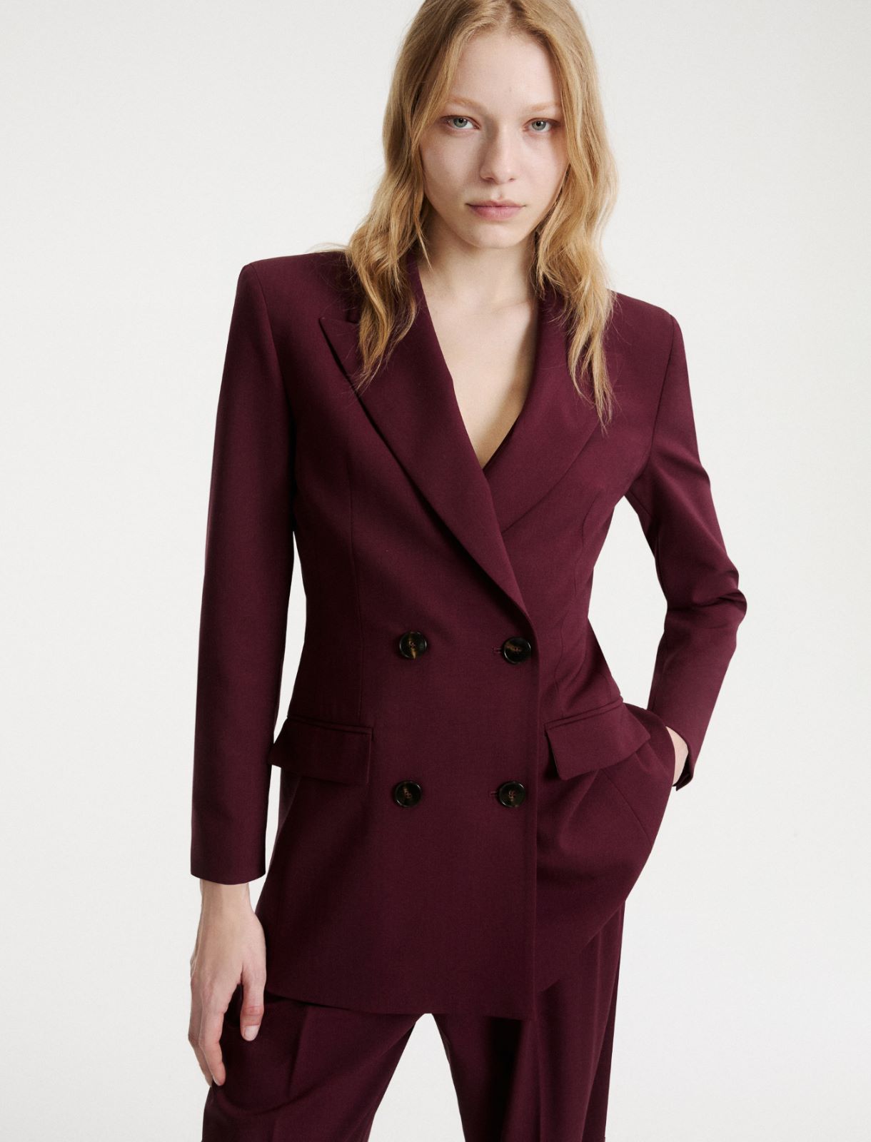 Double-breasted stretch wool blazer - BORDEAUX - Marella - 4