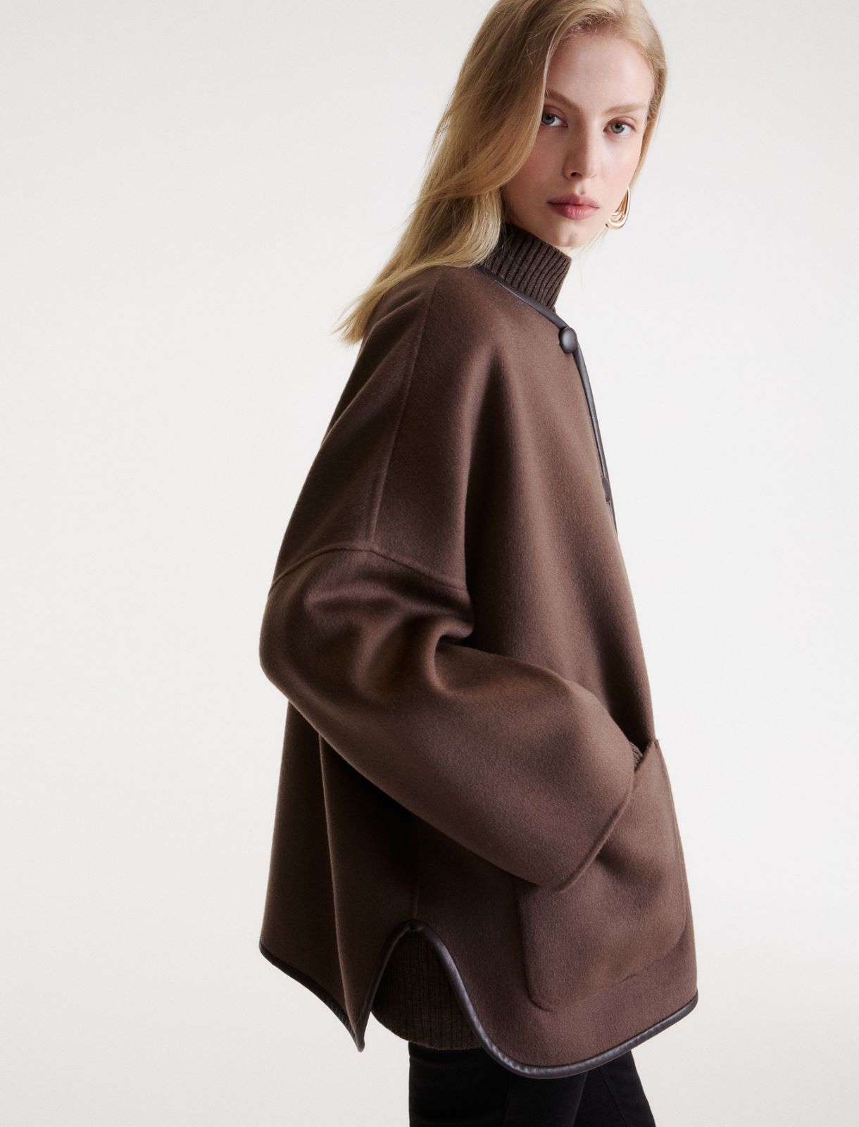 Double-Sided Wool Cape - BROWN - Marella - 5