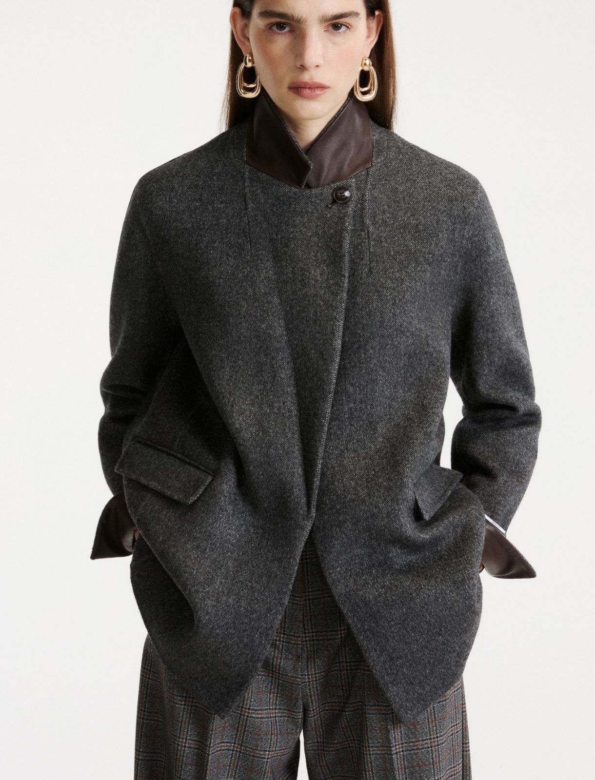 Pure wool double-sided fabric blazer - MELANGE DARK GREY - Marella - 4