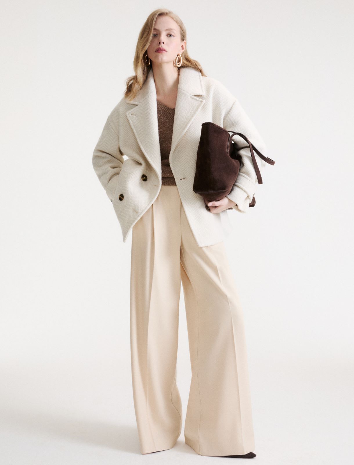 Herringbone bouclé coat - CREAM - Marella - 2