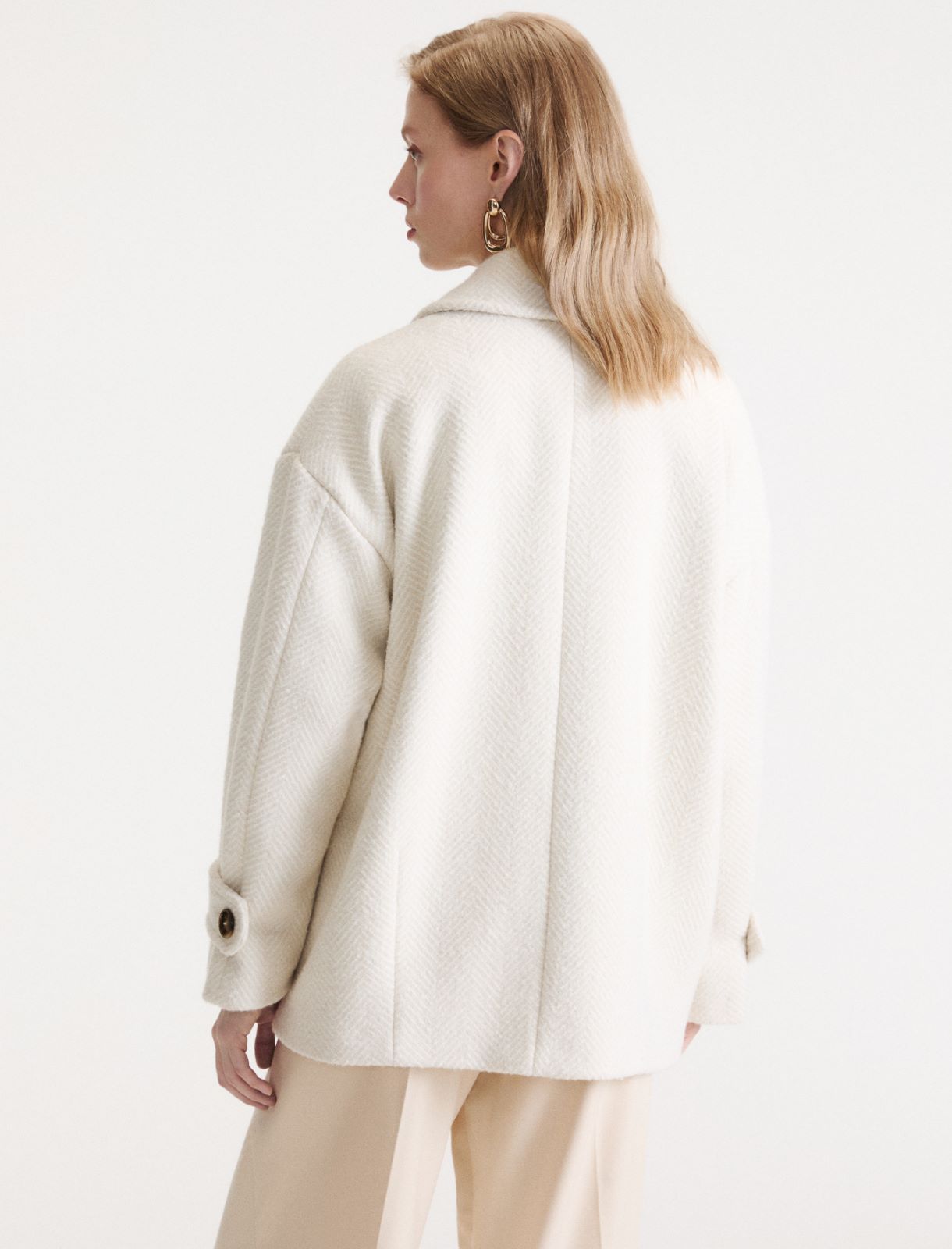 Herringbone bouclé coat - CREAM - Marella - 3