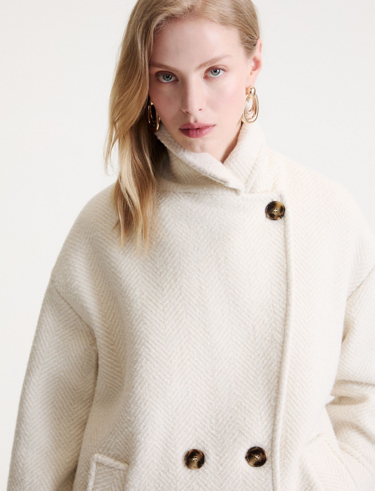 Herringbone bouclé coat - CREAM - Marella - 5