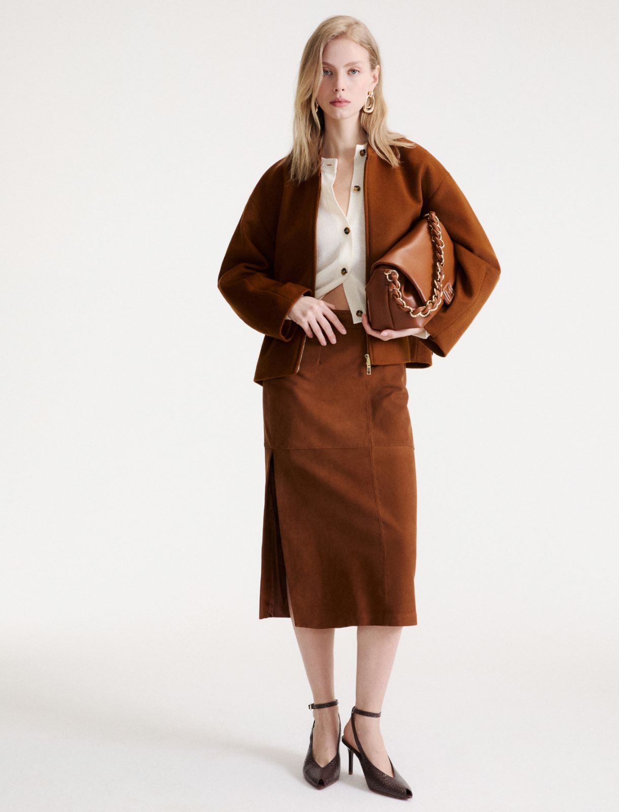 Wool and cashmere drap bomber jacket - COGNAC - Marella - 2