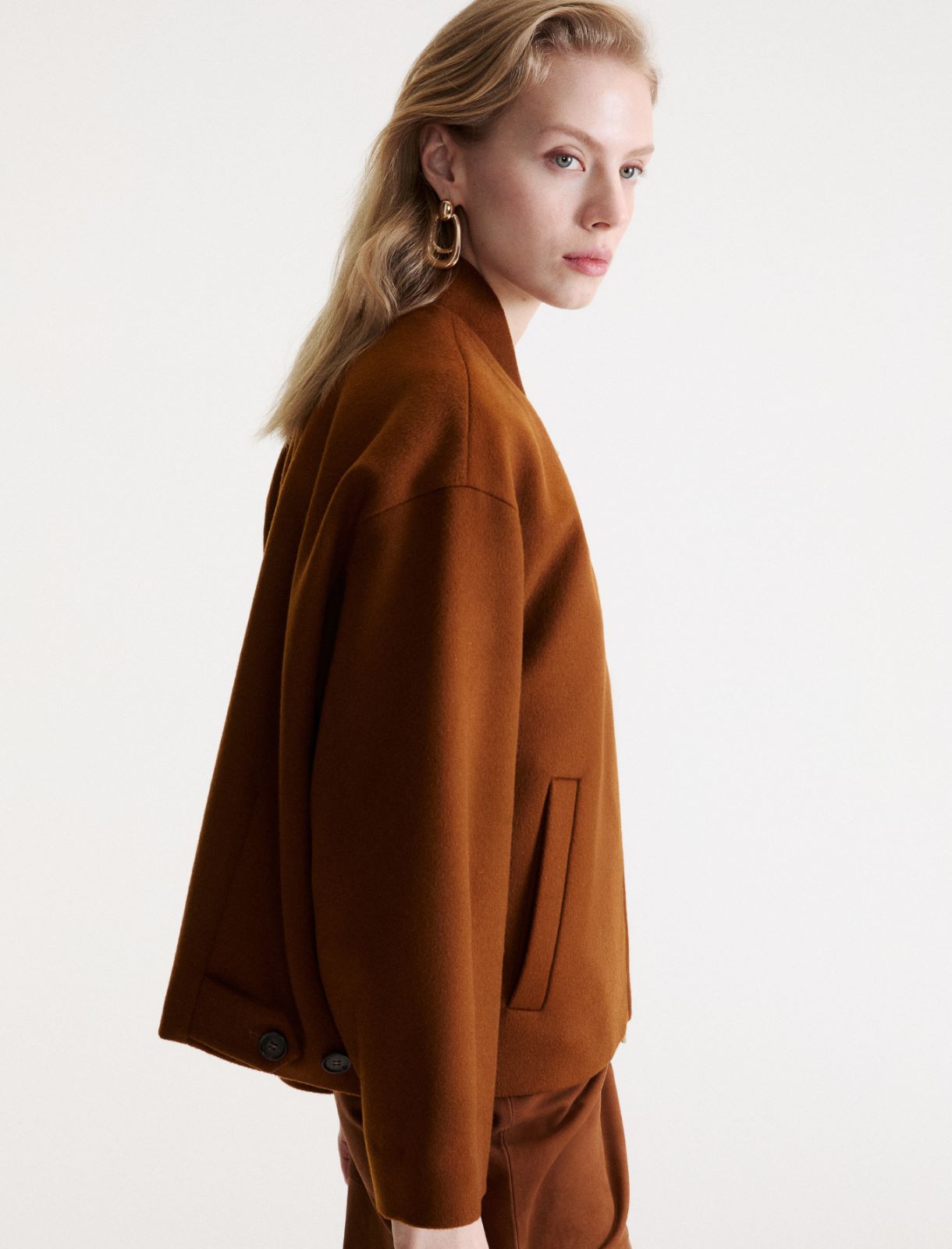 Wool and cashmere drap bomber jacket - COGNAC - Marella - 5