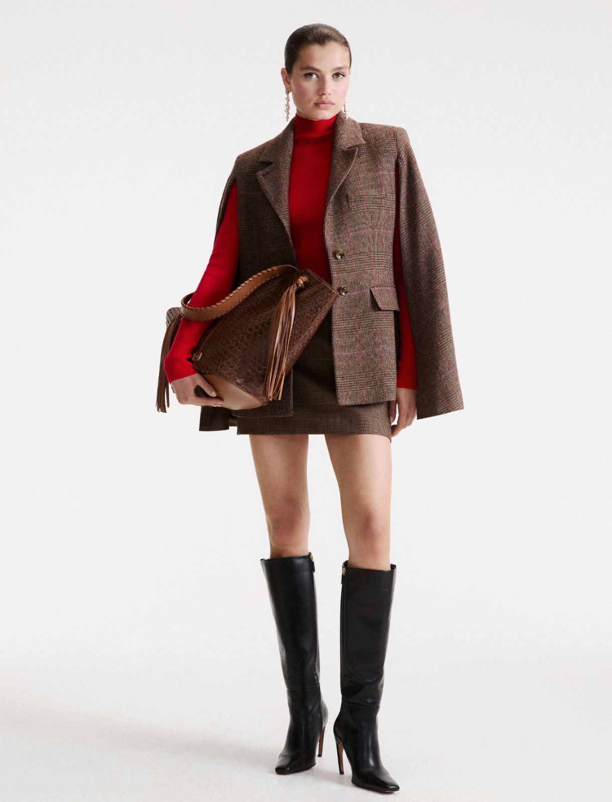 Veste cape en mélange de laine légère - BRUN - Marella - 2