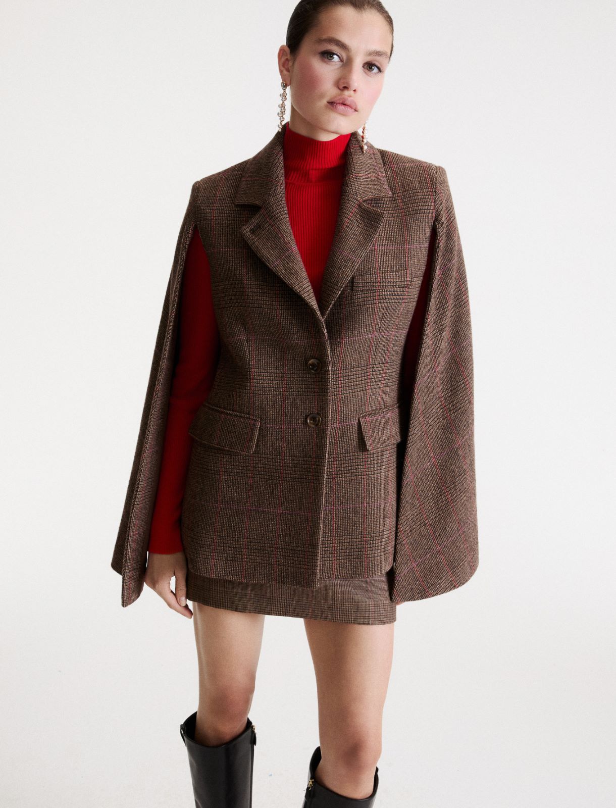 Veste cape en mélange de laine légère - BRUN - Marella - 4