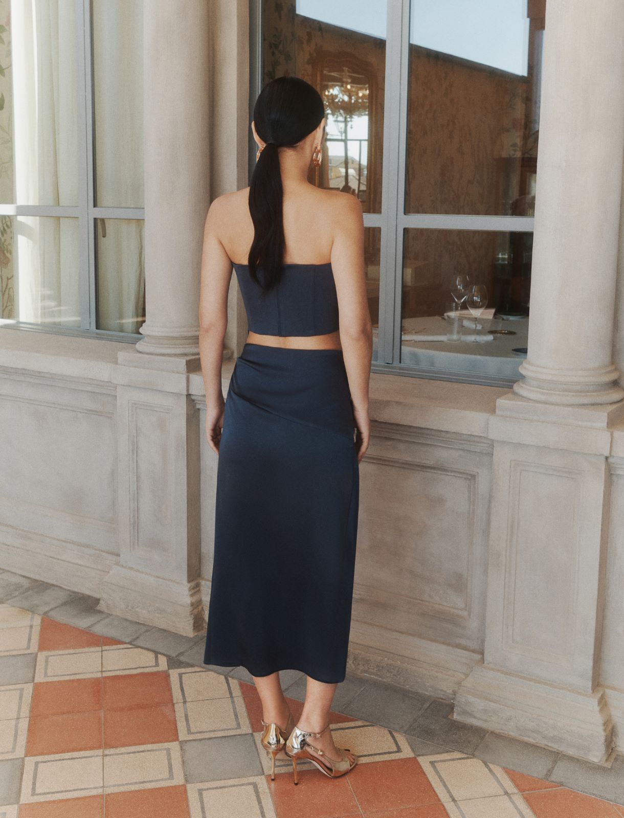 Gonna a tubino in satin con piume - AVIAZIONE - Marella - 3