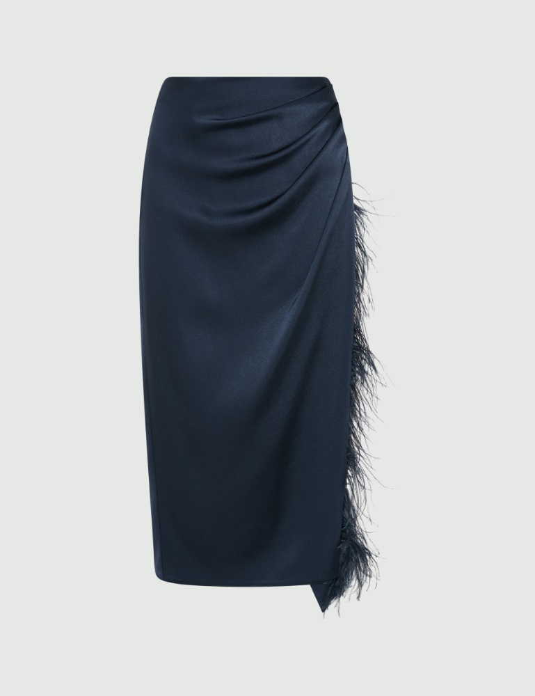 Feather-trimmed satin pencil skirt - Marella