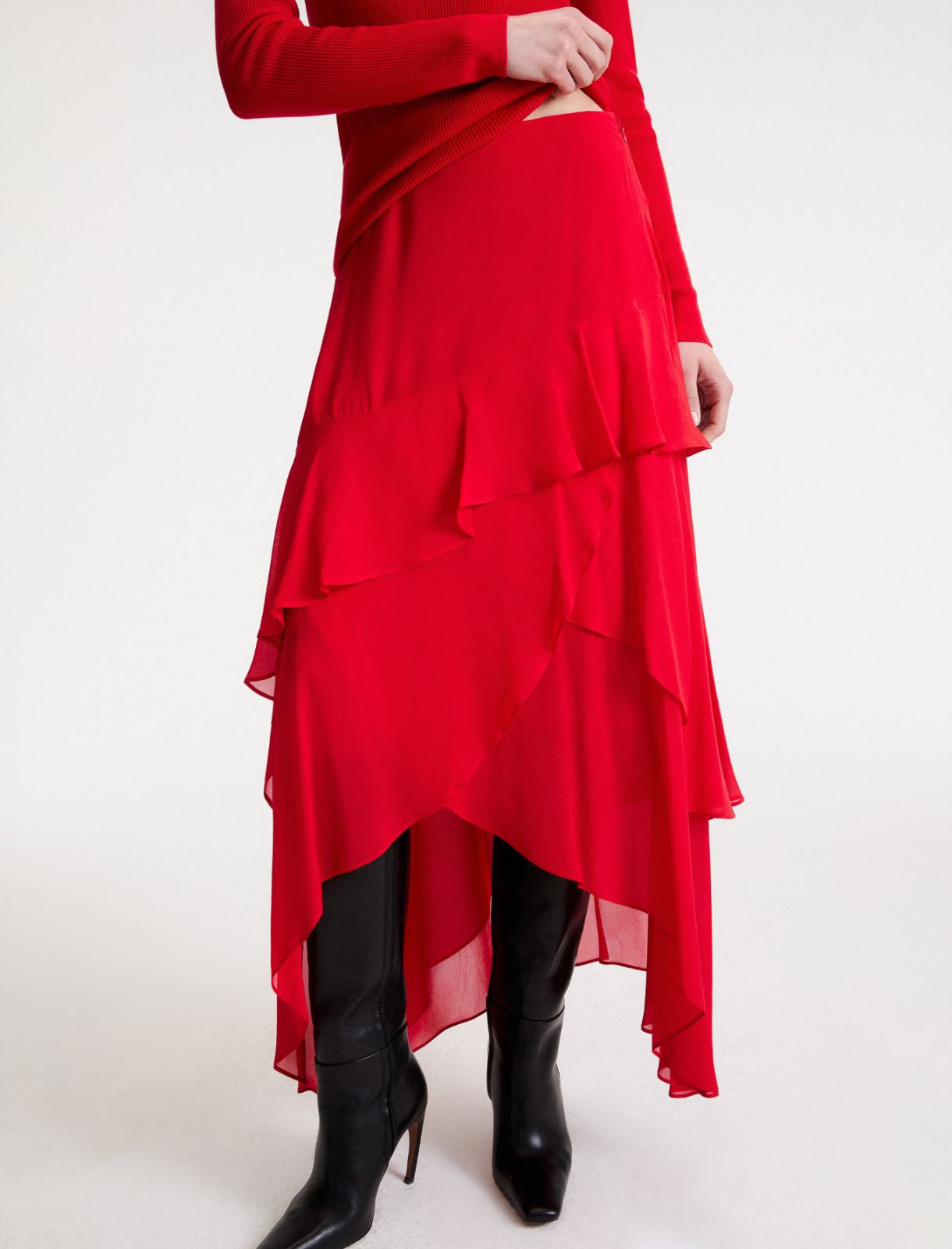 Long flounced skirt - RED - Marella - 5