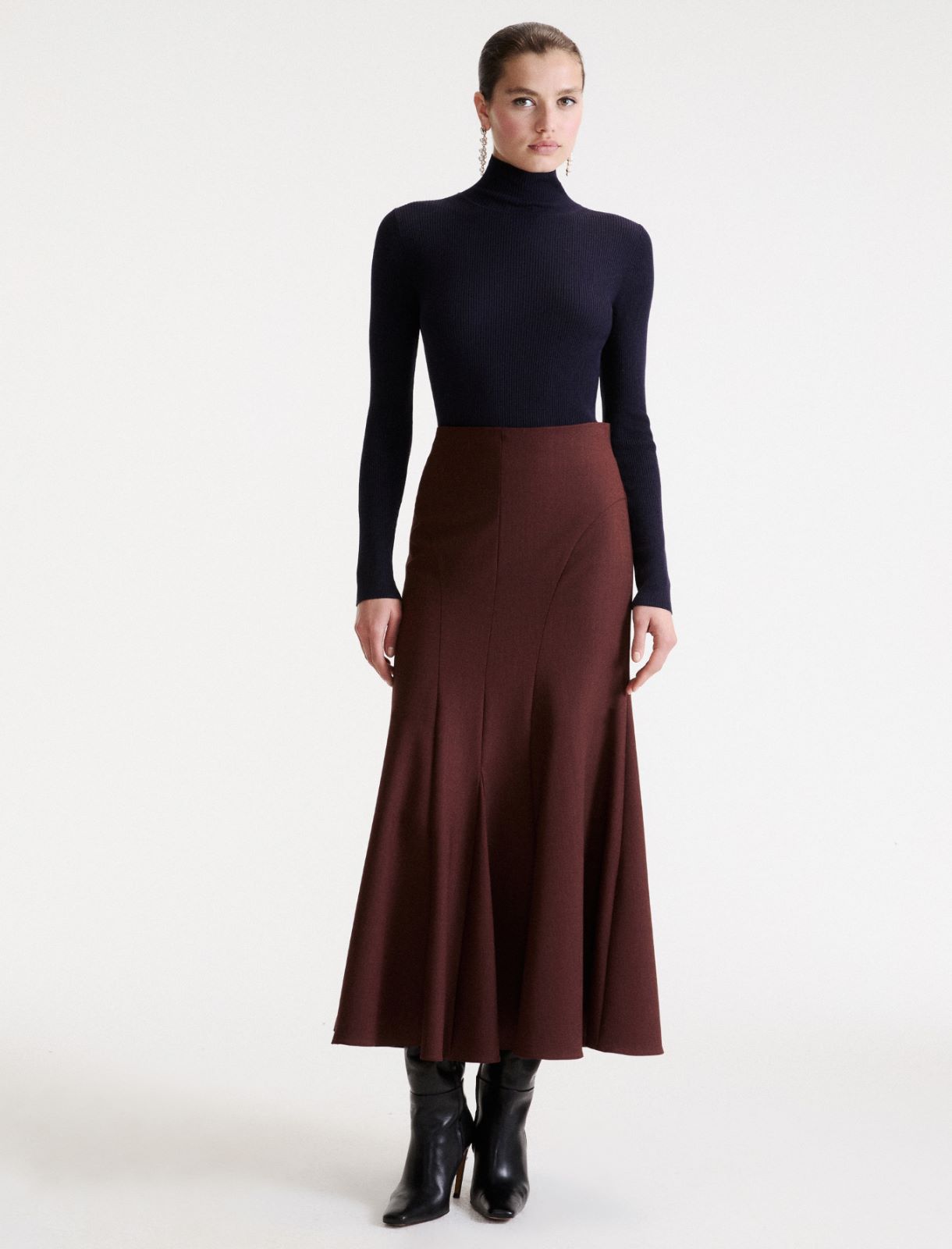 Gonna a sirena  in lana stretch - MARRONE - Marella - 4