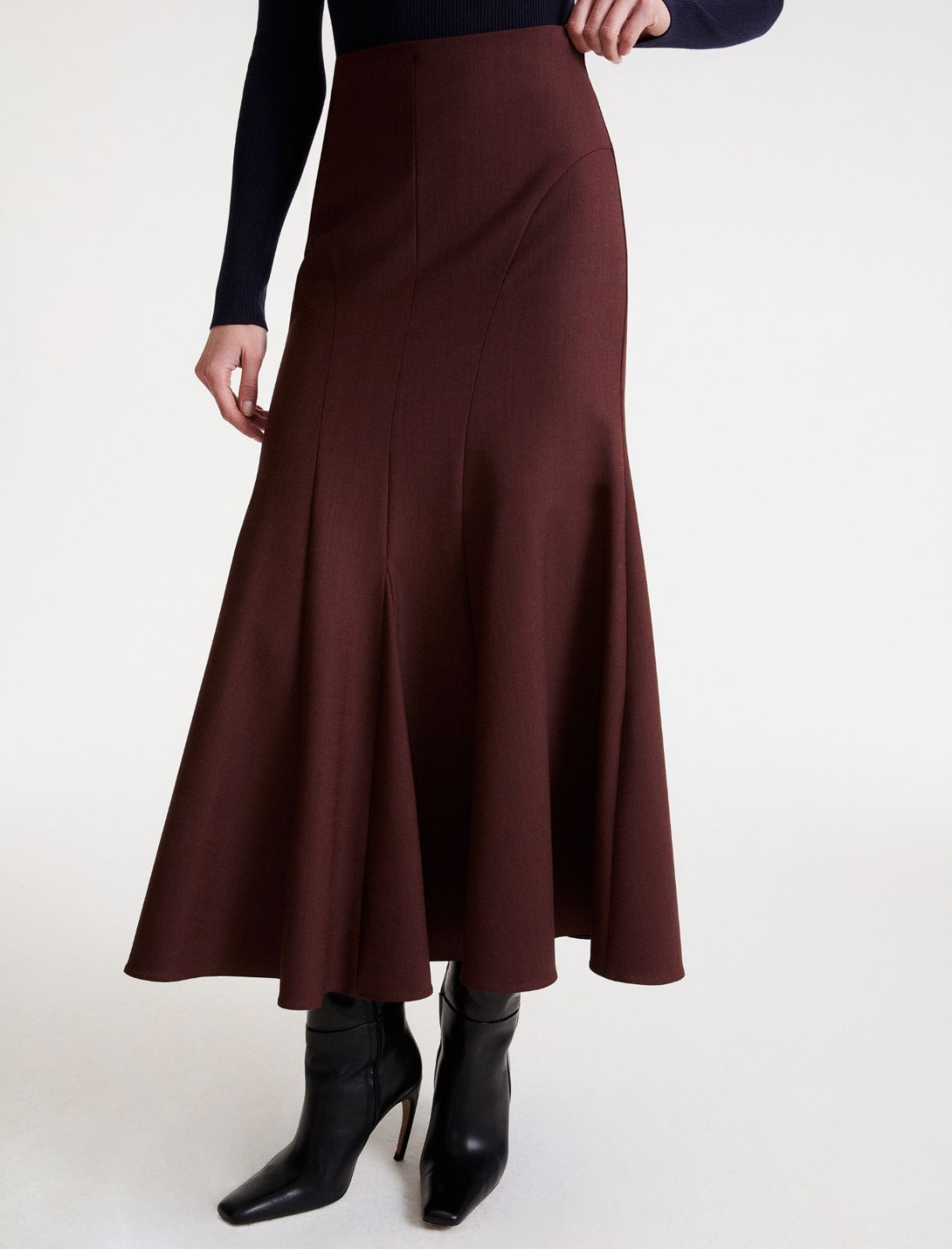 Gonna a sirena  in lana stretch - MARRONE - Marella - 5