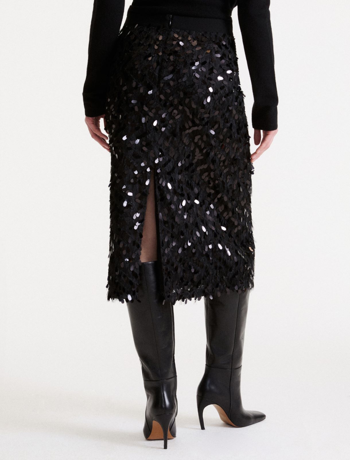 Sequinned fil coupé skirt - BLACK - Marella - 3