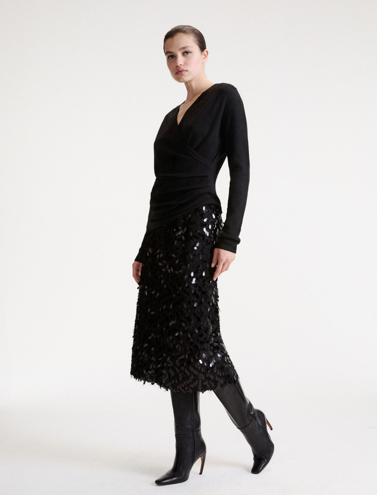 Sequinned fil coupé skirt - BLACK - Marella - 4