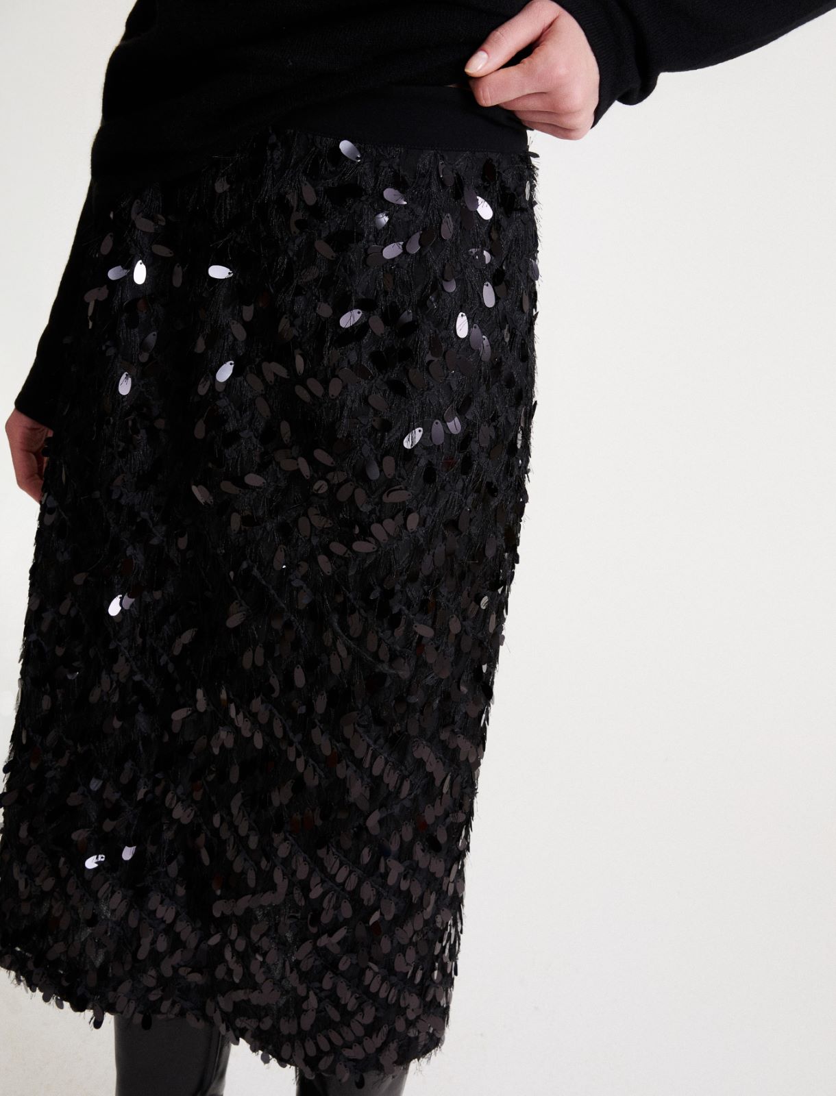 Sequinned fil coupé skirt - BLACK - Marella - 5