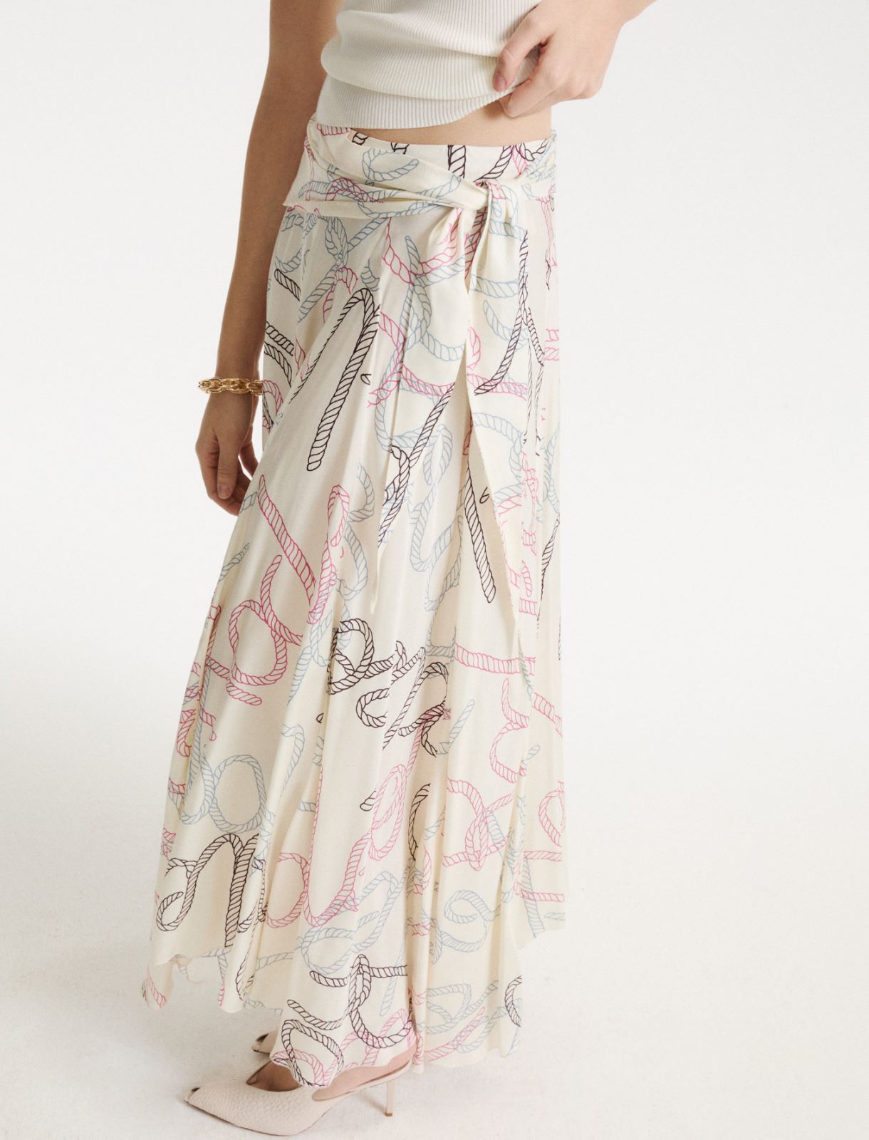 Flared printed twill skirt - CREAM - Marella - 5