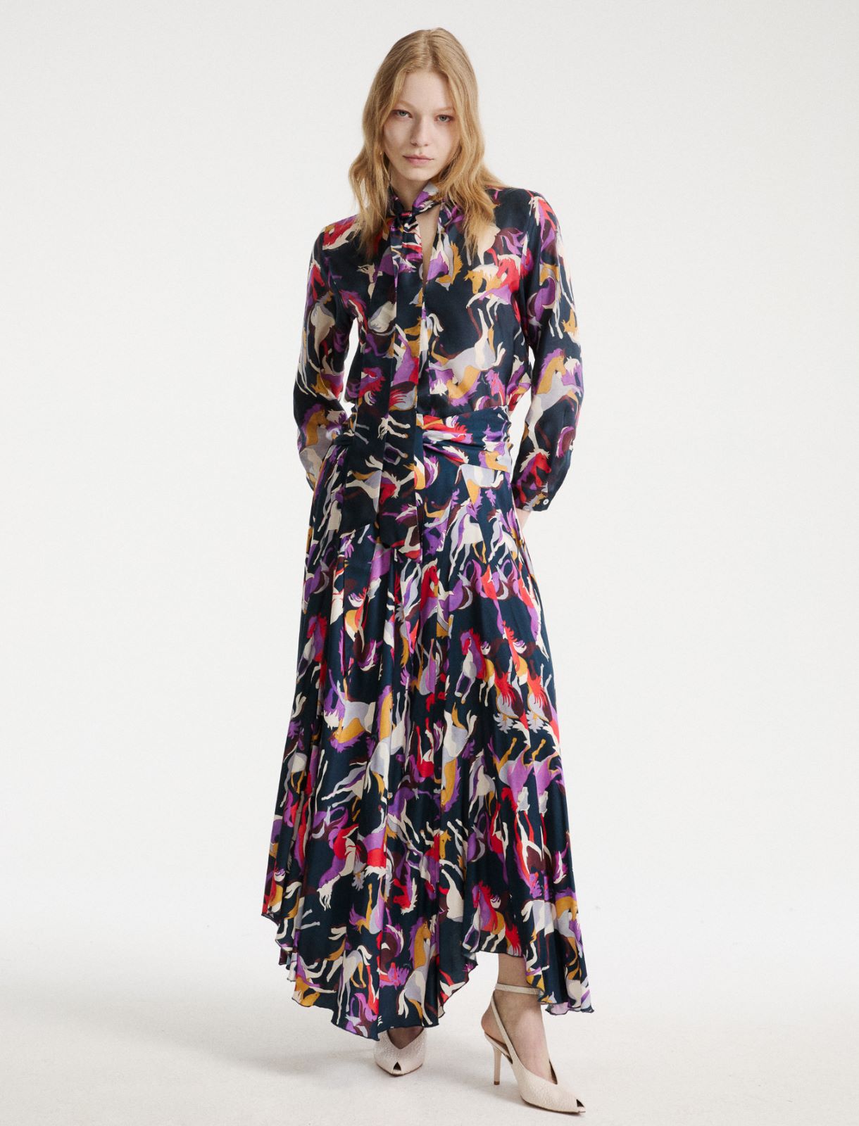 Flared printed twill skirt - NAVY - Marella - 4