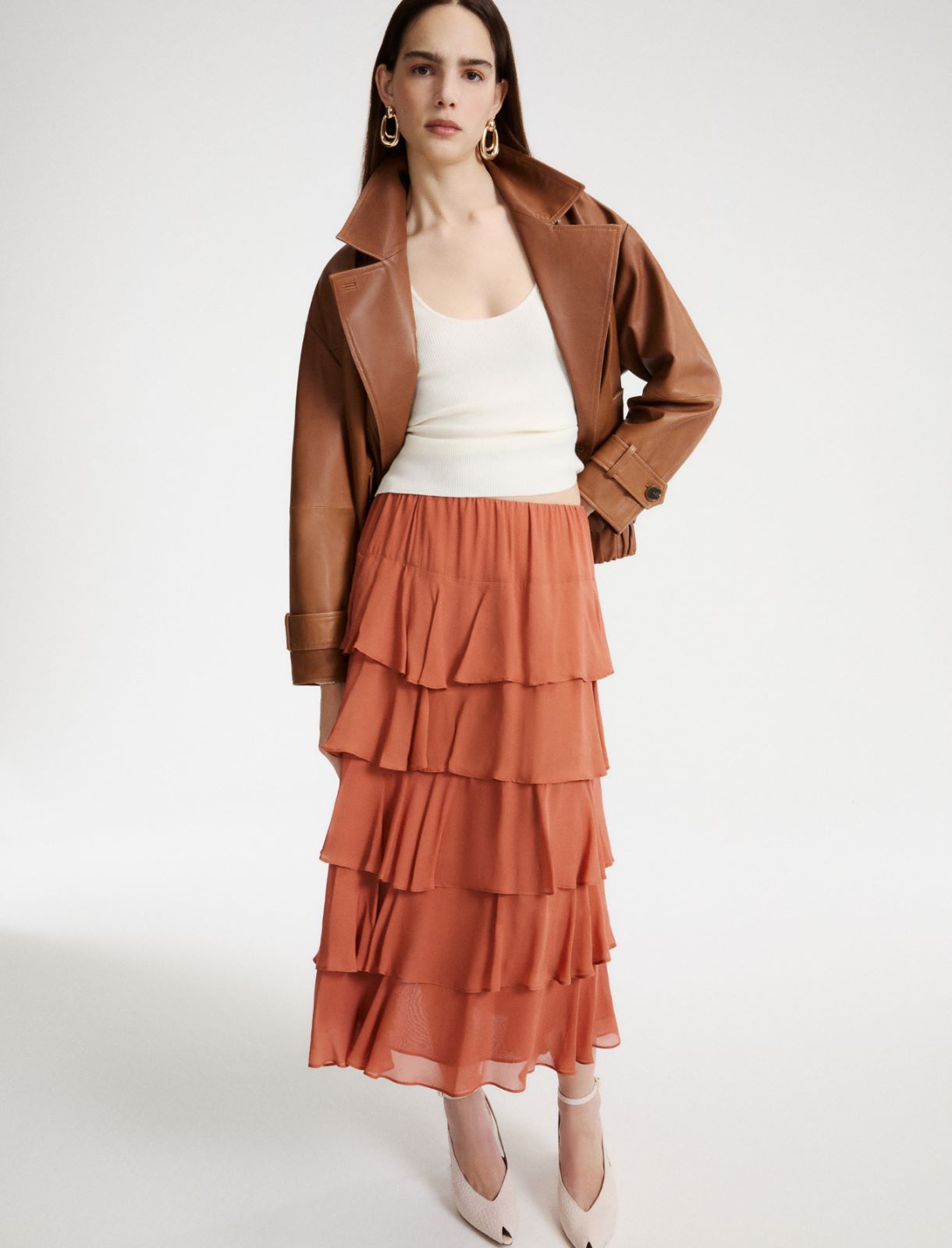 Georgette flounce skirt - TERRA COTTA - Marella - 4