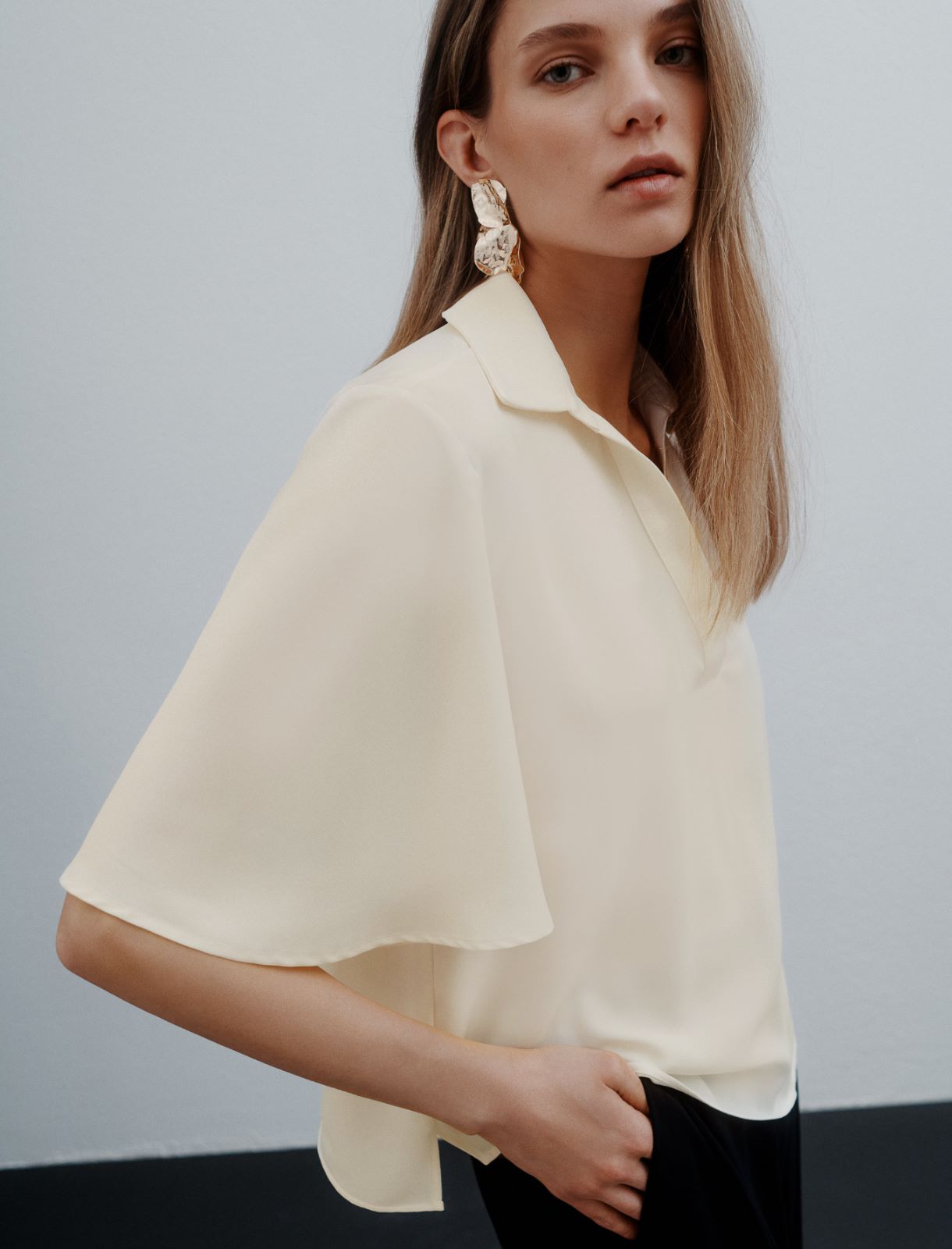 Fluid satin polo shirt - WOOL WHITE - Marella - 5