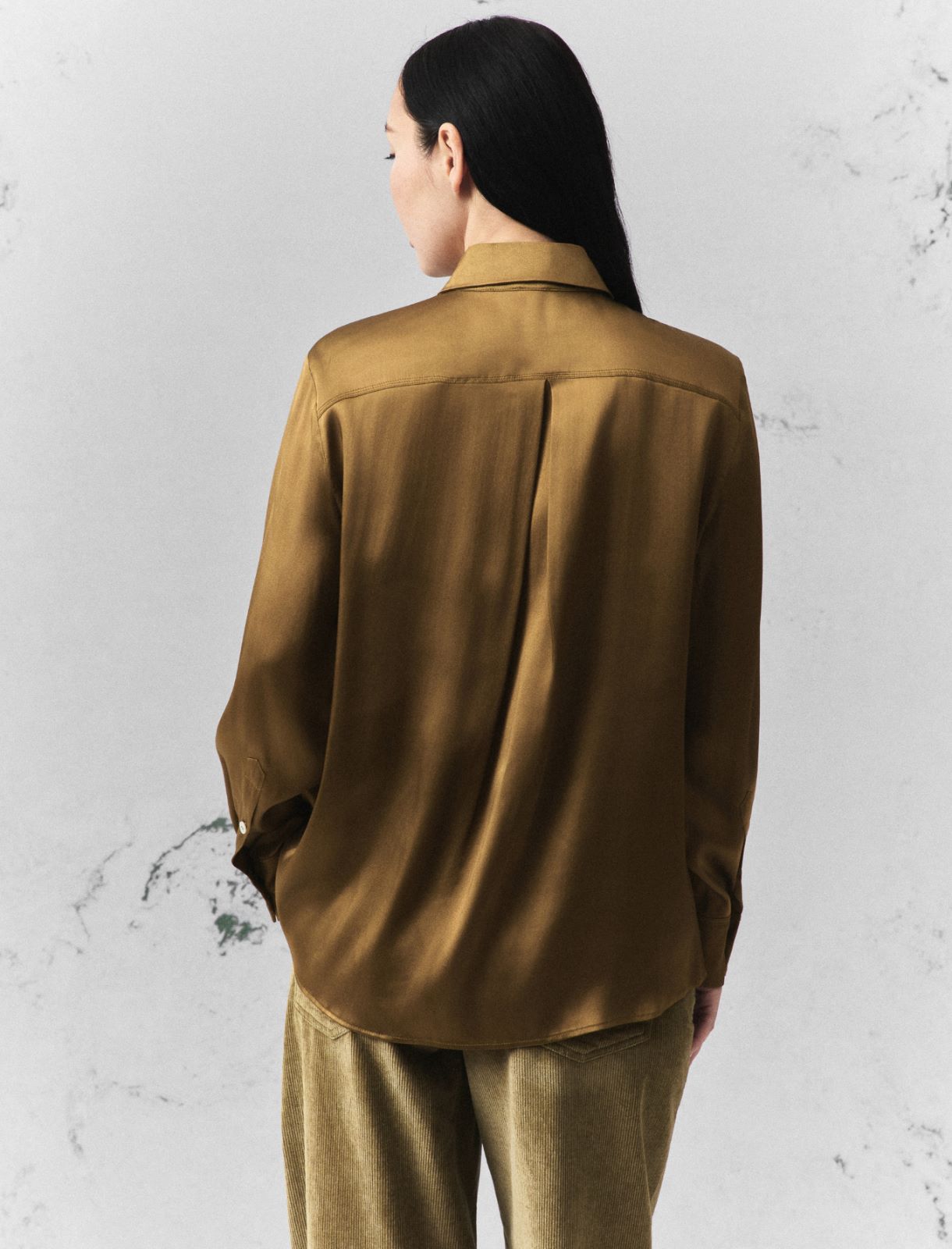 Silk-blend satin shirt - OIL GREEN - Marella - 3