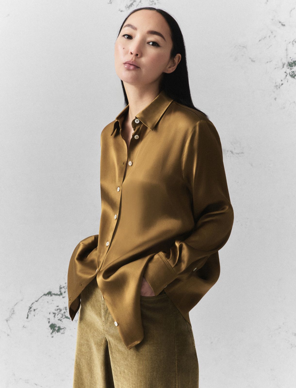 Silk-blend satin shirt - OIL GREEN - Marella - 4