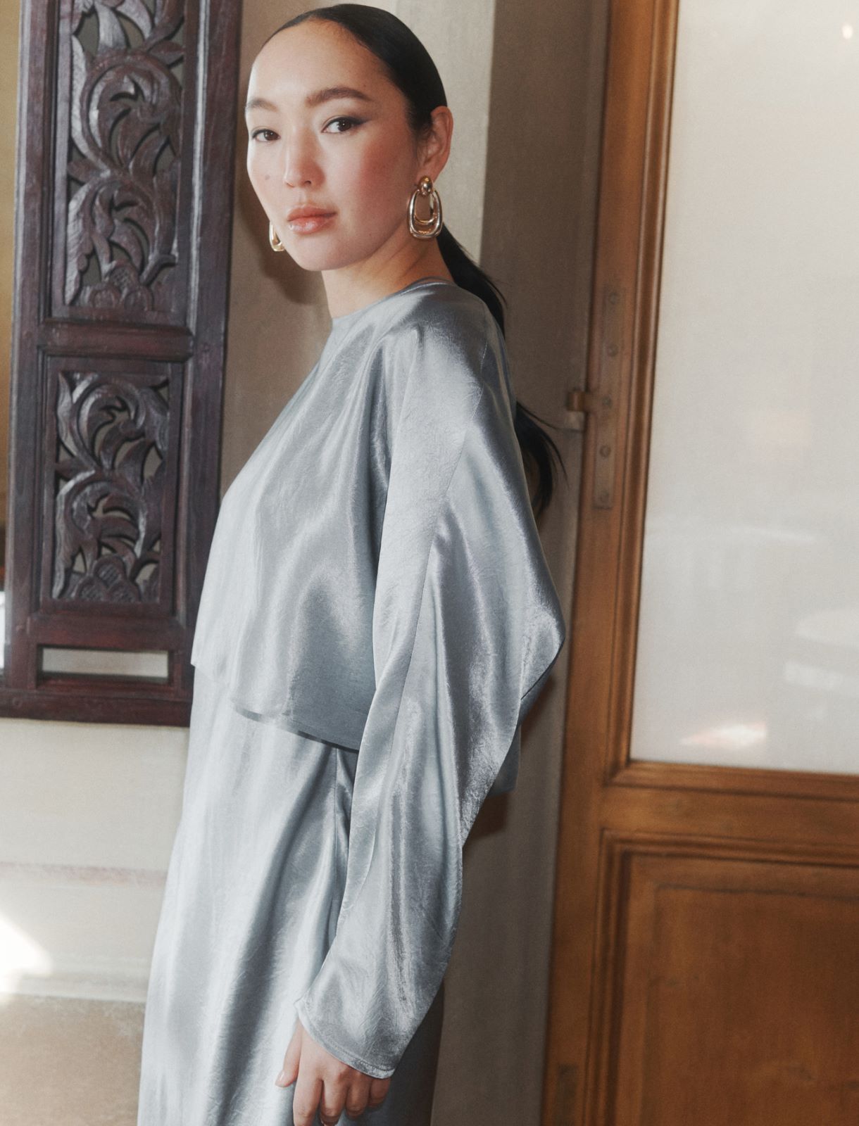 Lightweight satin blouse - DUST BLUE - Marella - 4