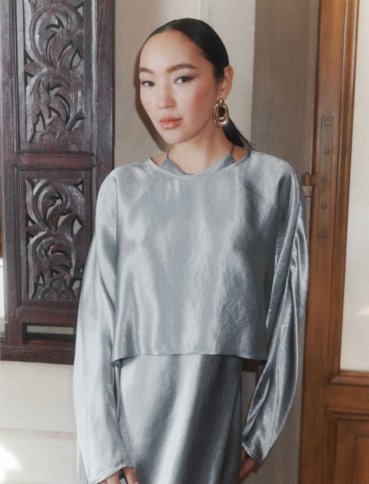 Lightweight satin blouse - DUST BLUE - Marella - 5