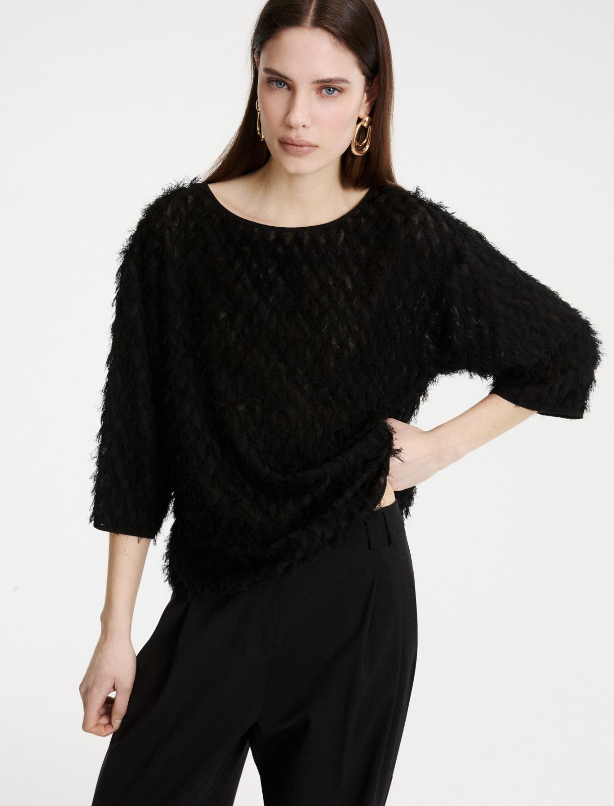 T-shirt in fil coupé - NERO - Marella - 4