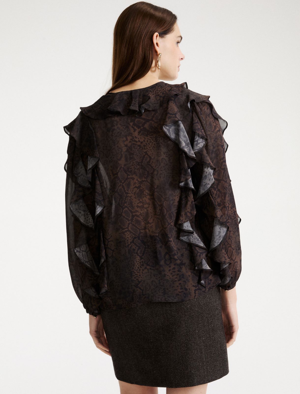 Blusa in georgette con rouche - MARRONE - Marella - 3
