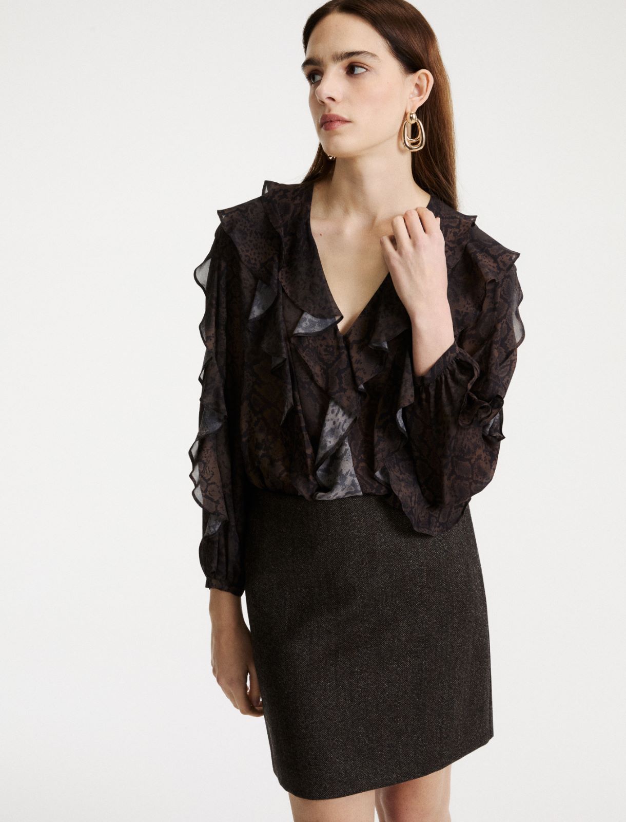 Blusa in georgette con rouche - MARRONE - Marella - 4