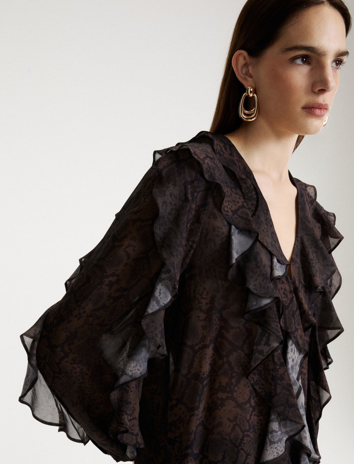 Blusa in georgette con rouche - MARRONE - Marella - 5