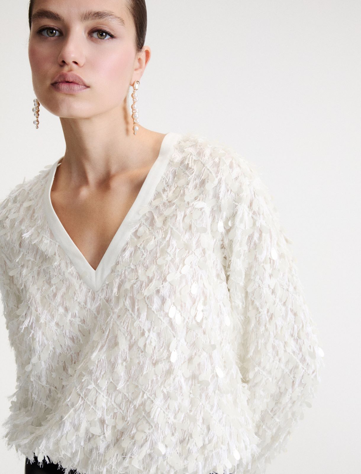 Chemisier en fil coupé à paillettes - BLANC - Marella - 5