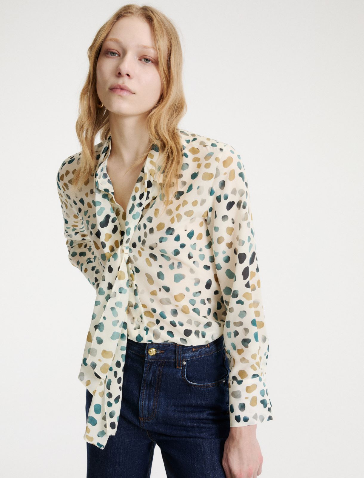 Chemise en pure soie avec lavallière - BLANC - Marella - 4