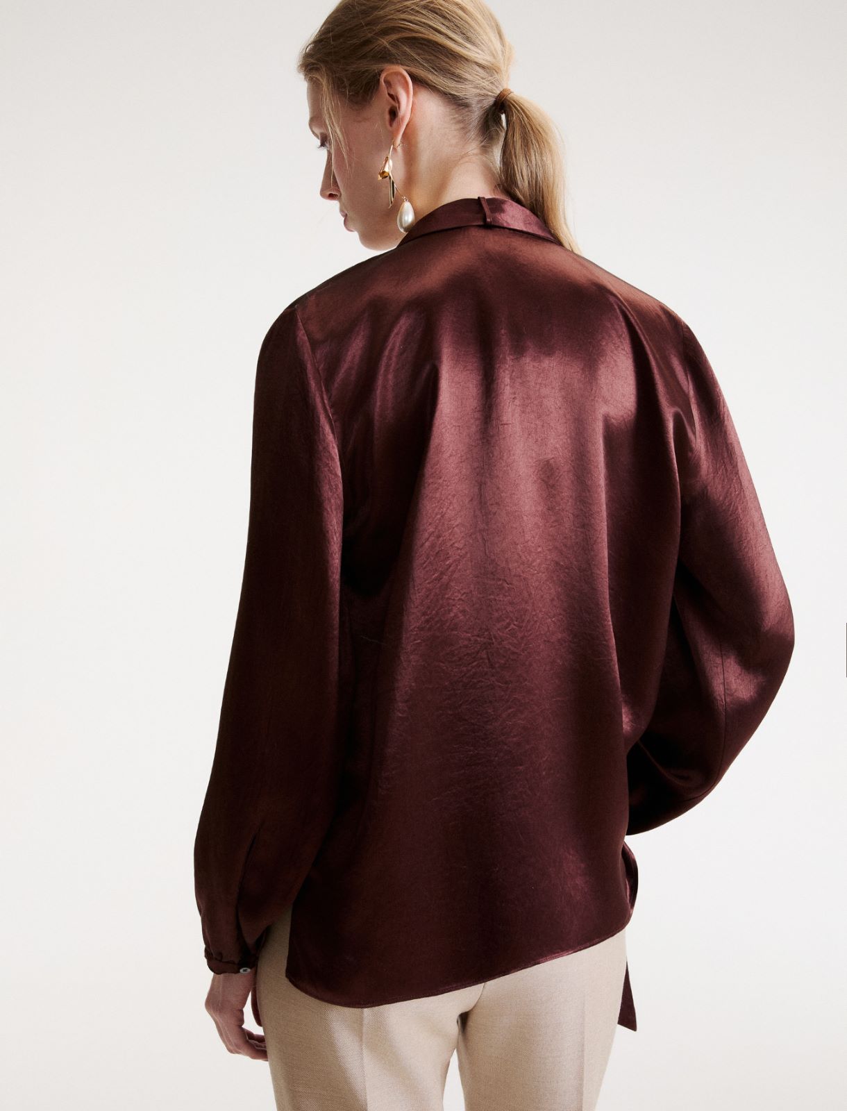 Blusa in raso con sciarpina - MARRONE - Marella - 3