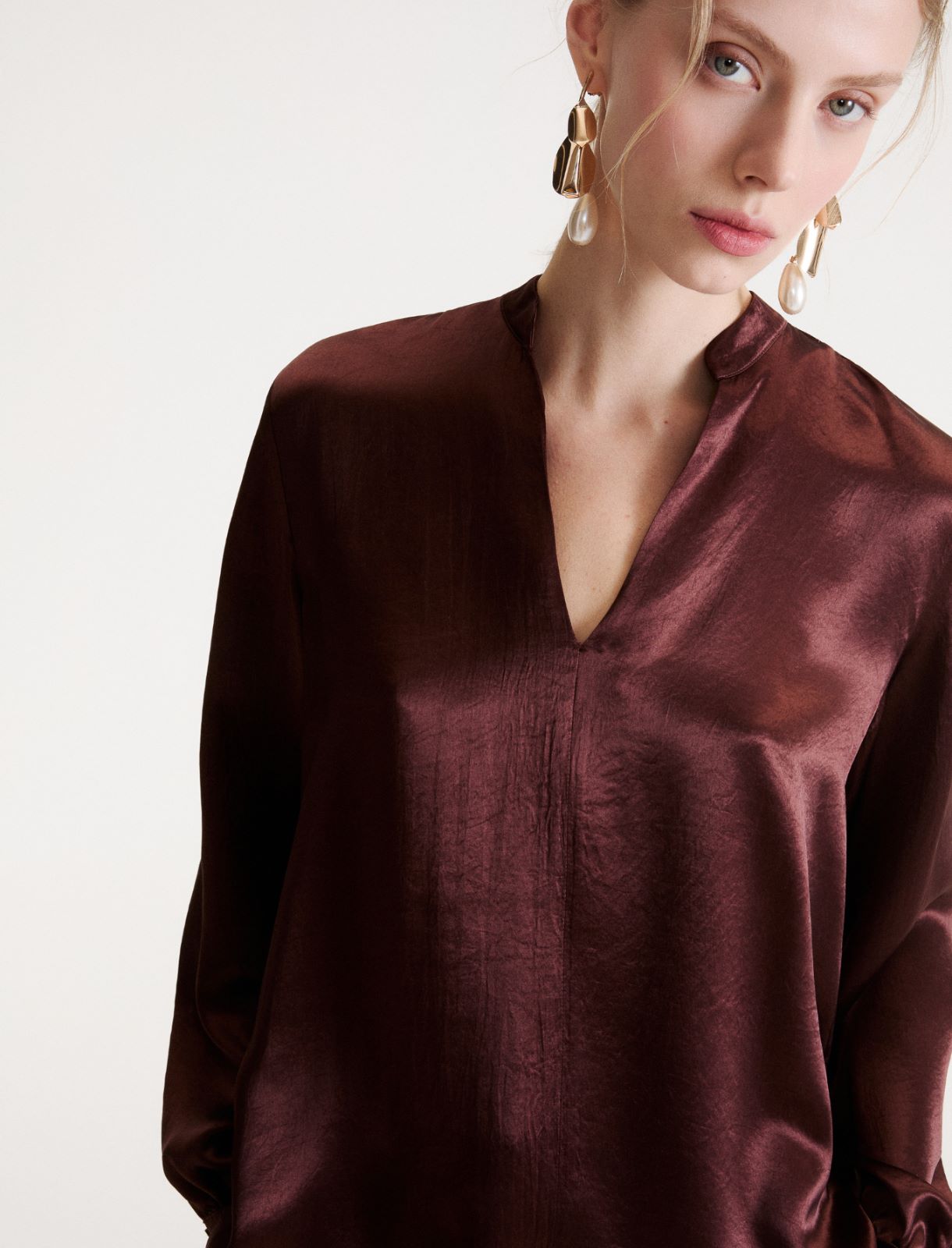 Blusa in raso con sciarpina - MARRONE - Marella - 5