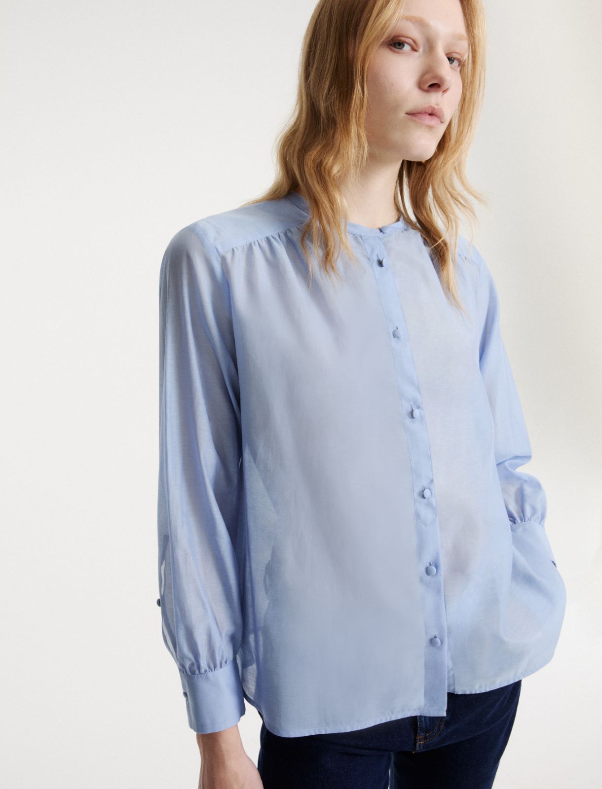Cotton and silk voile blouse - LIGHT BLUE - Marella - 4