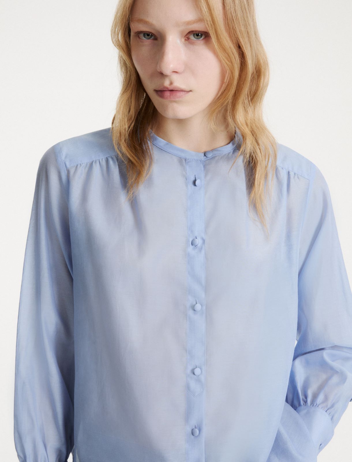 Cotton and silk voile blouse - LIGHT BLUE - Marella - 5
