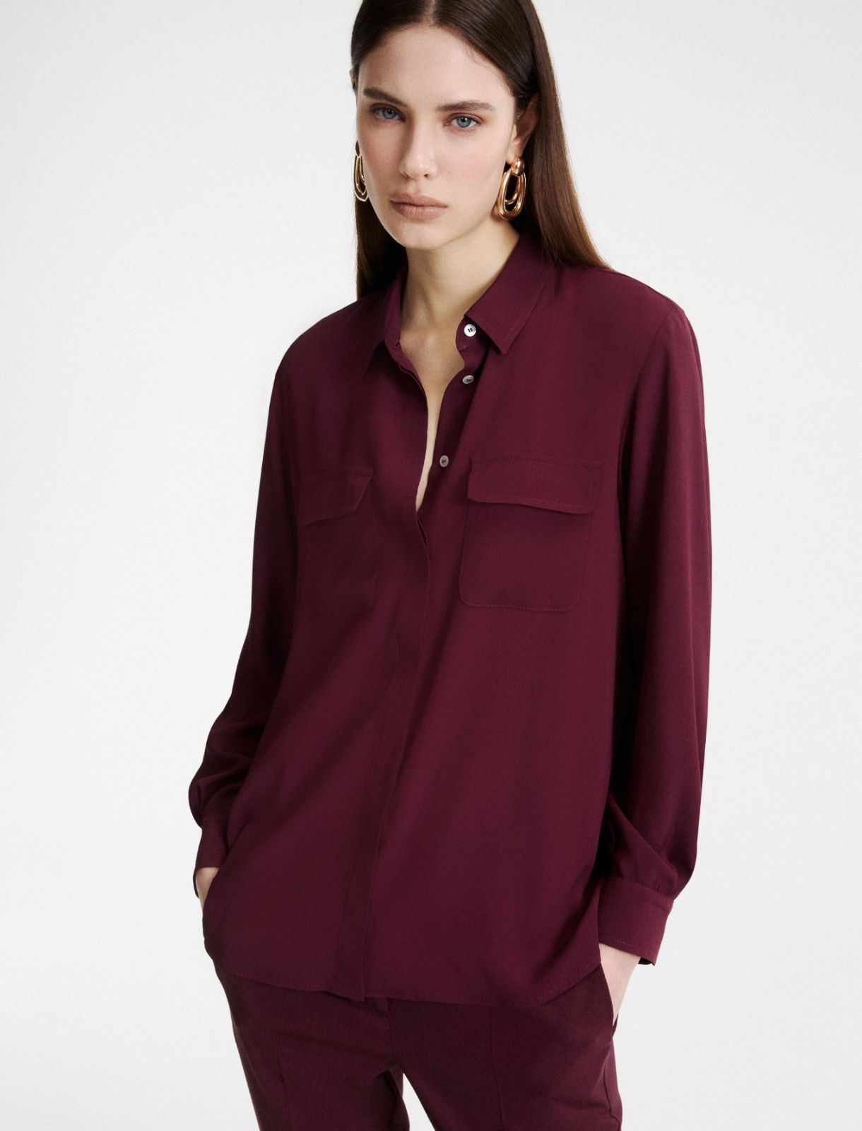 Hemdbluse mit Brusttaschen aus Seidenmischung - BORDEAUX - Marella - 4