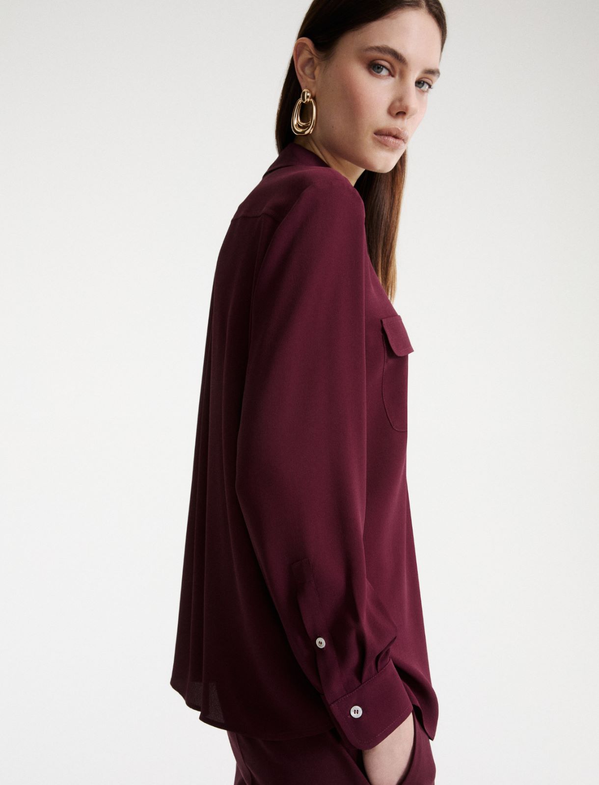 Hemdbluse mit Brusttaschen aus Seidenmischung - BORDEAUX - Marella - 5