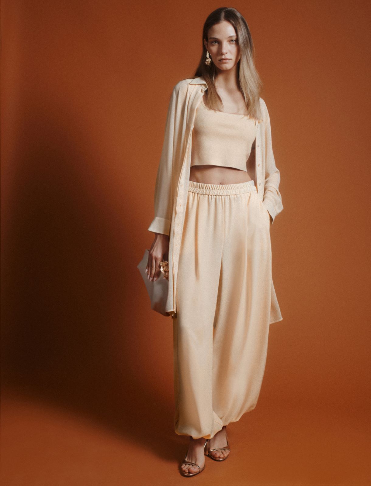 Pantalon jogger en satin - CREME - Marella - 2