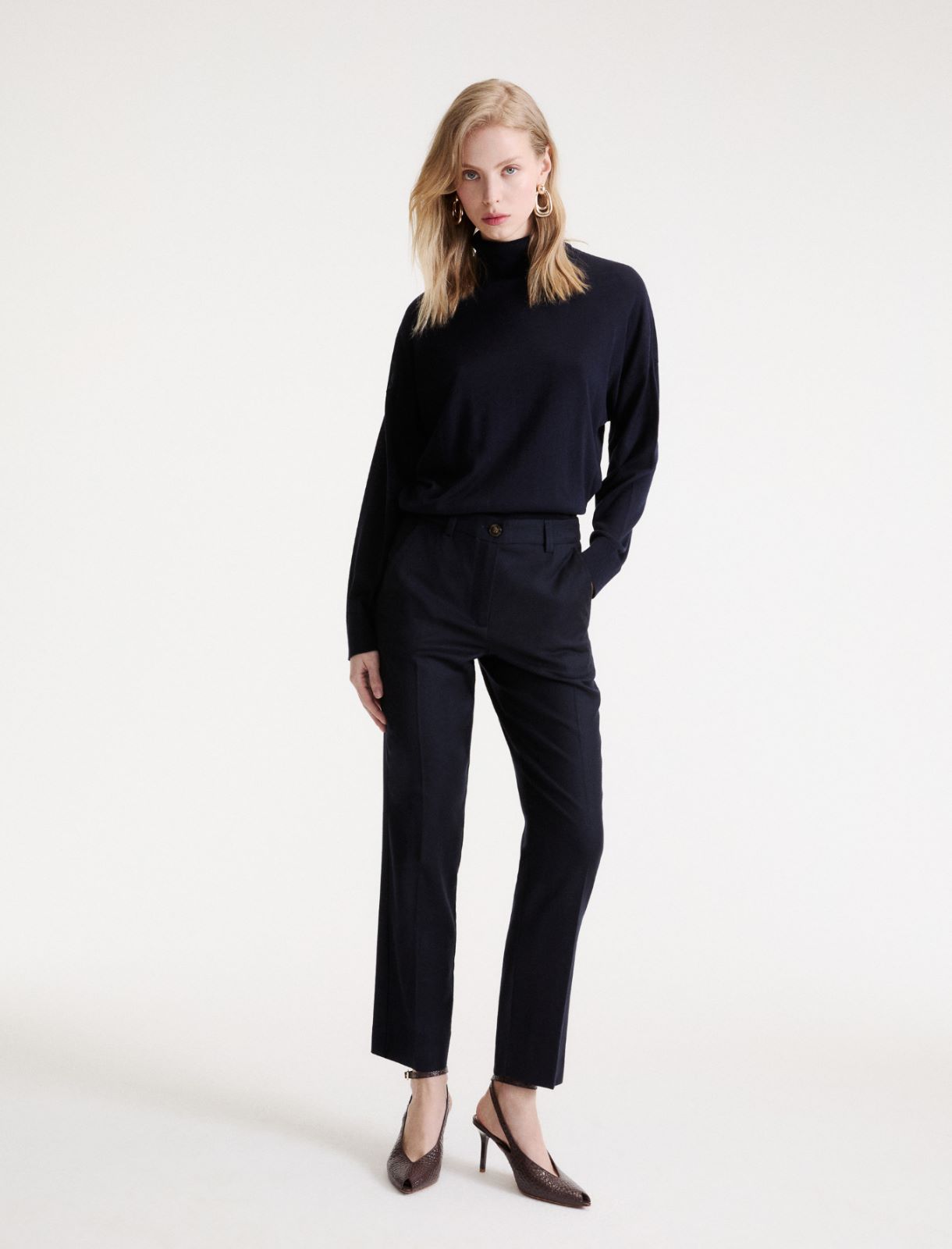 Pantalone slim in flanella di lana - BLU - Marella - 4