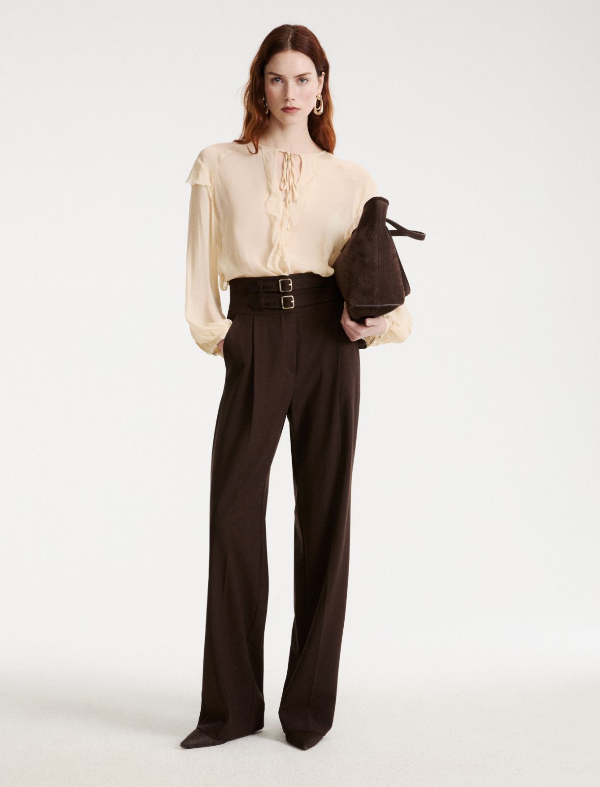 High-waisted trousers with straps - BROWN - Marella - 2