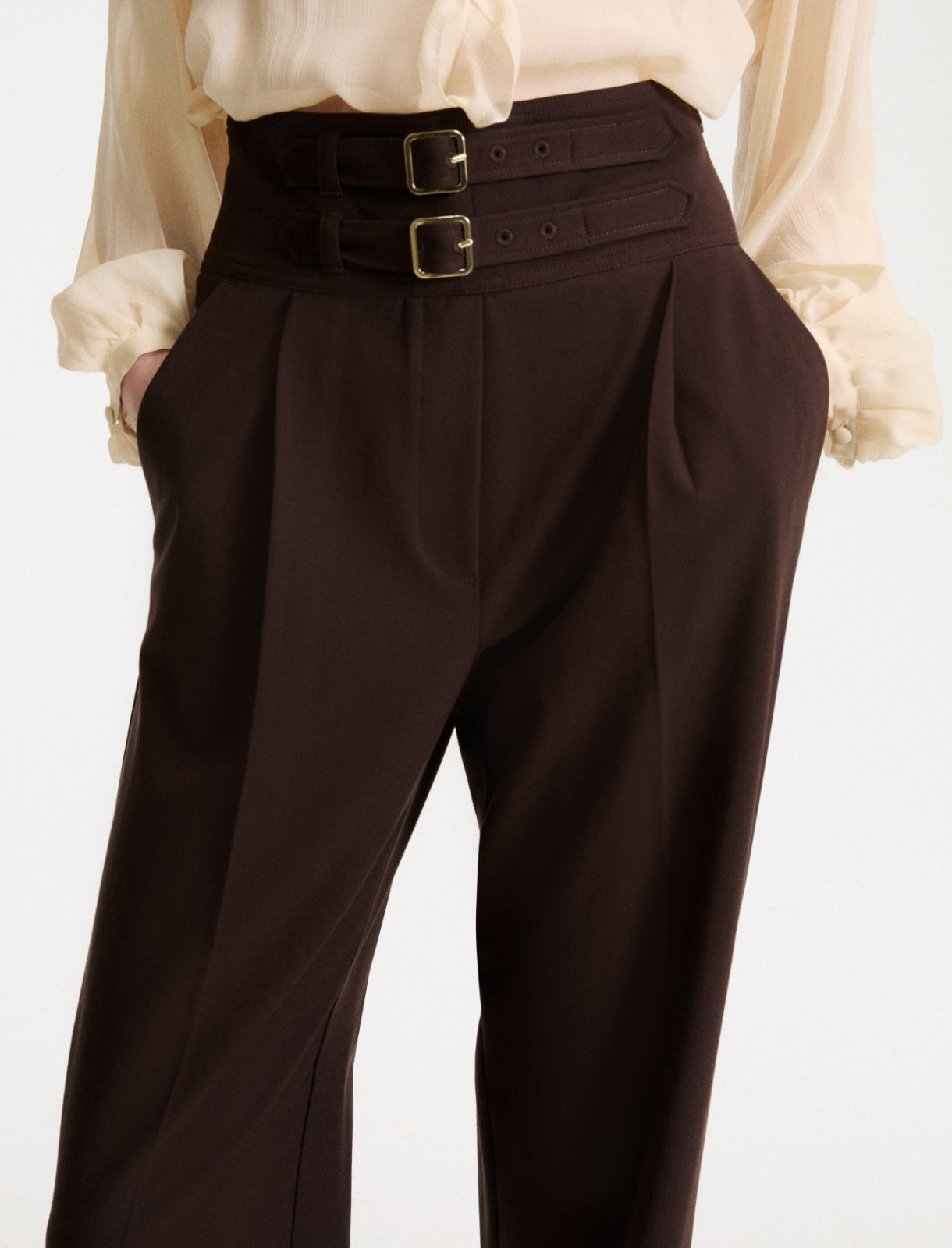 High-waisted trousers with straps - BROWN - Marella - 5