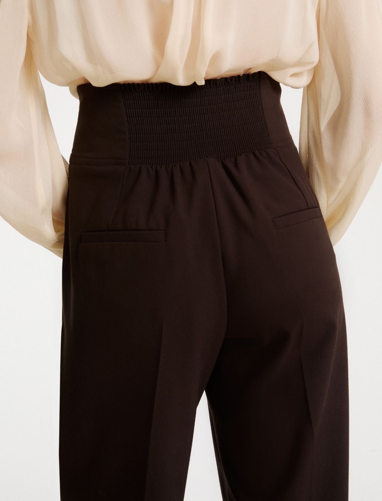 High-waisted trousers with straps - BROWN - Marella - 6