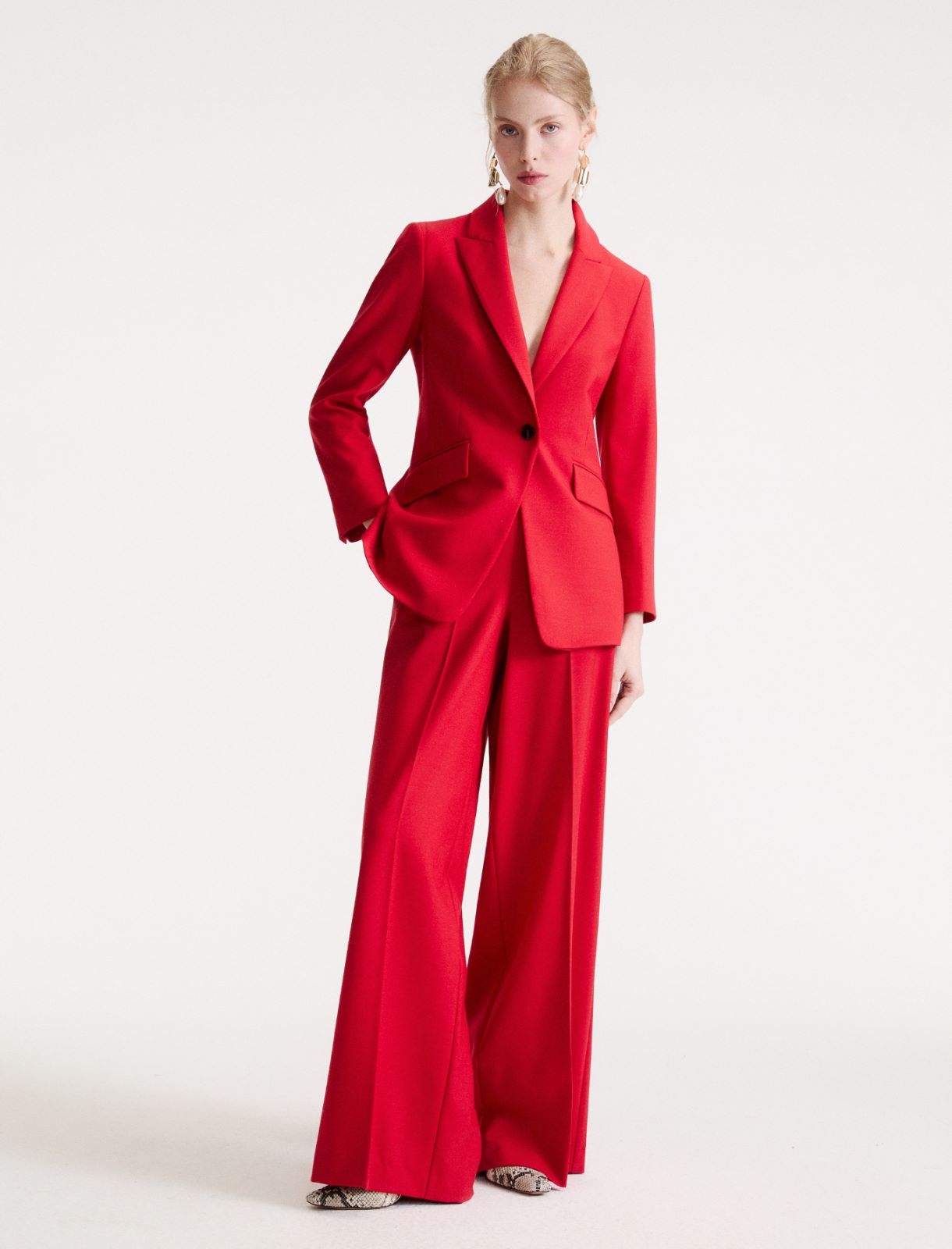 Wool-blend twill wide-leg trousers - RED - Marella - 4