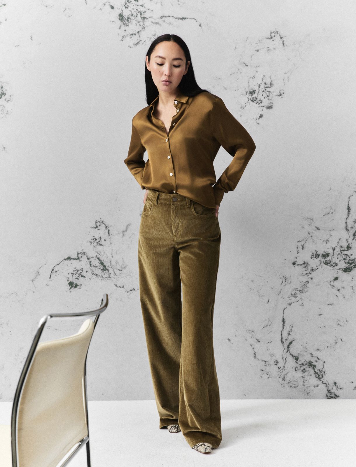 Stretch corduroy five-pocket trousers - OIL GREEN - Marella - 4