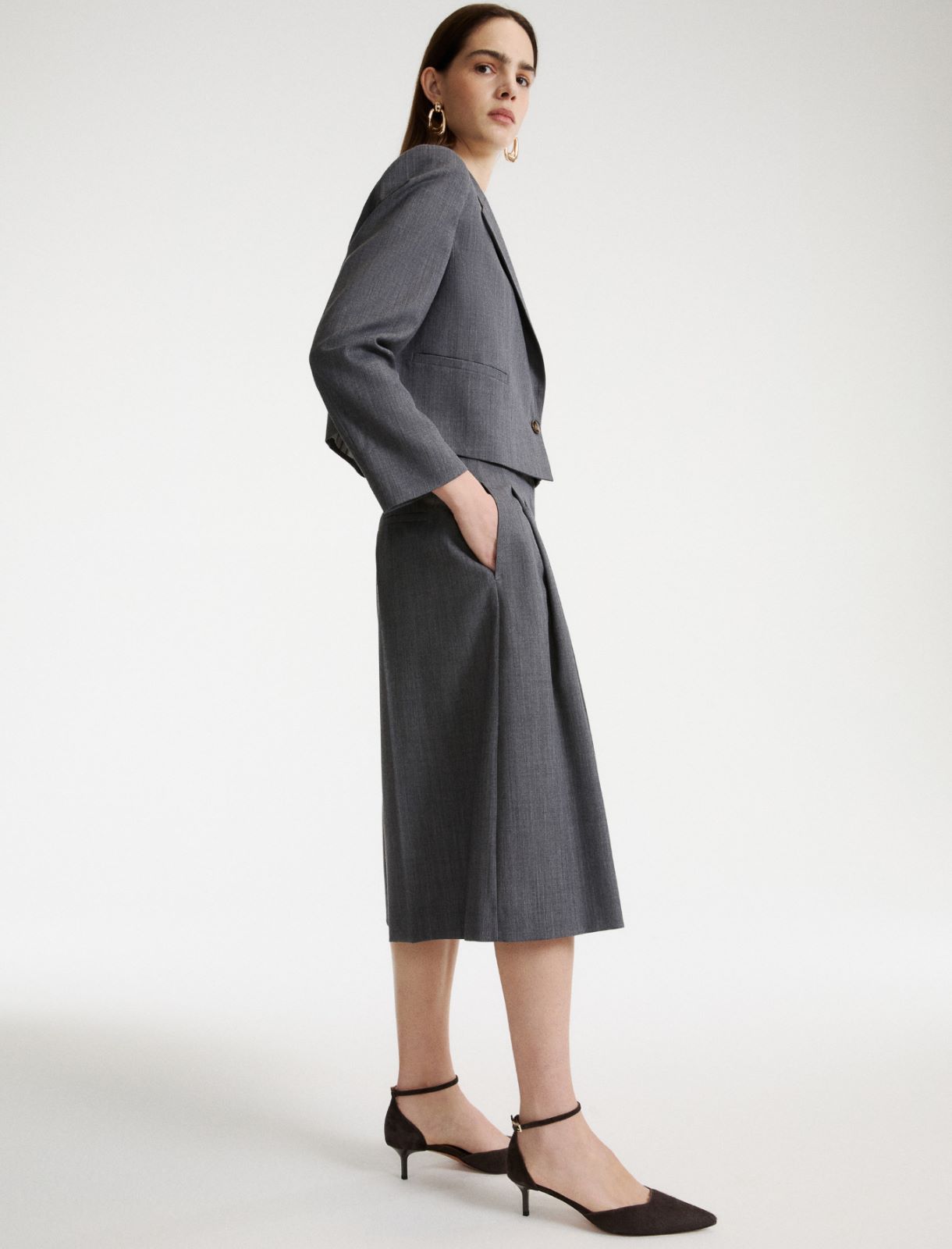 Pantalone culotte in gabardina - GRIGIO MELANGE - Marella - 6