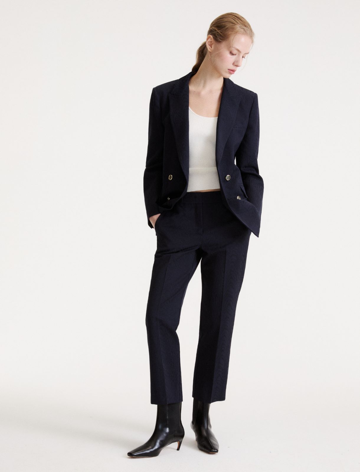 Moiré-jacquard trousers - NAVY - Marella - 4