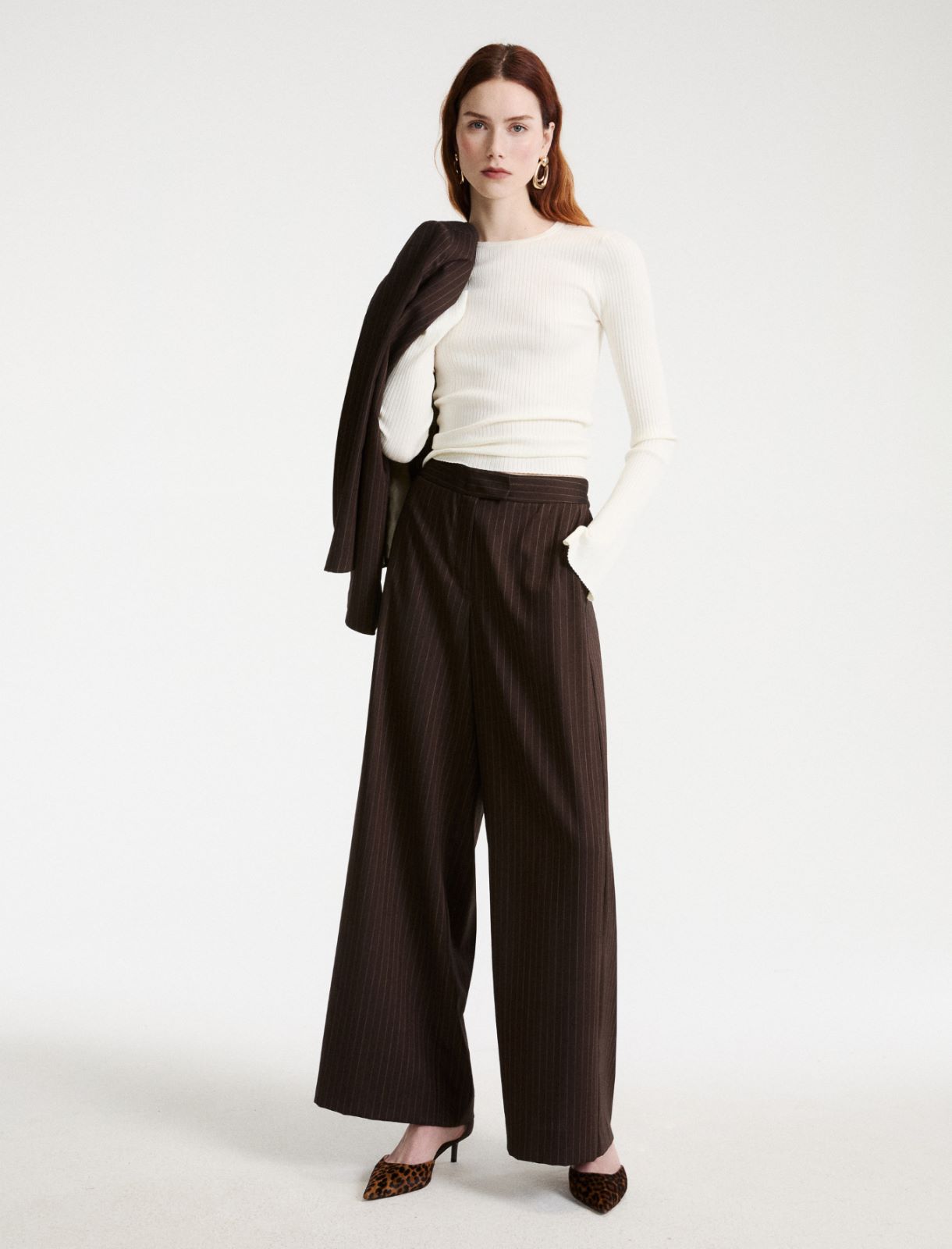Wide-leg fluid twill trousers - BROWN - Marella - 4